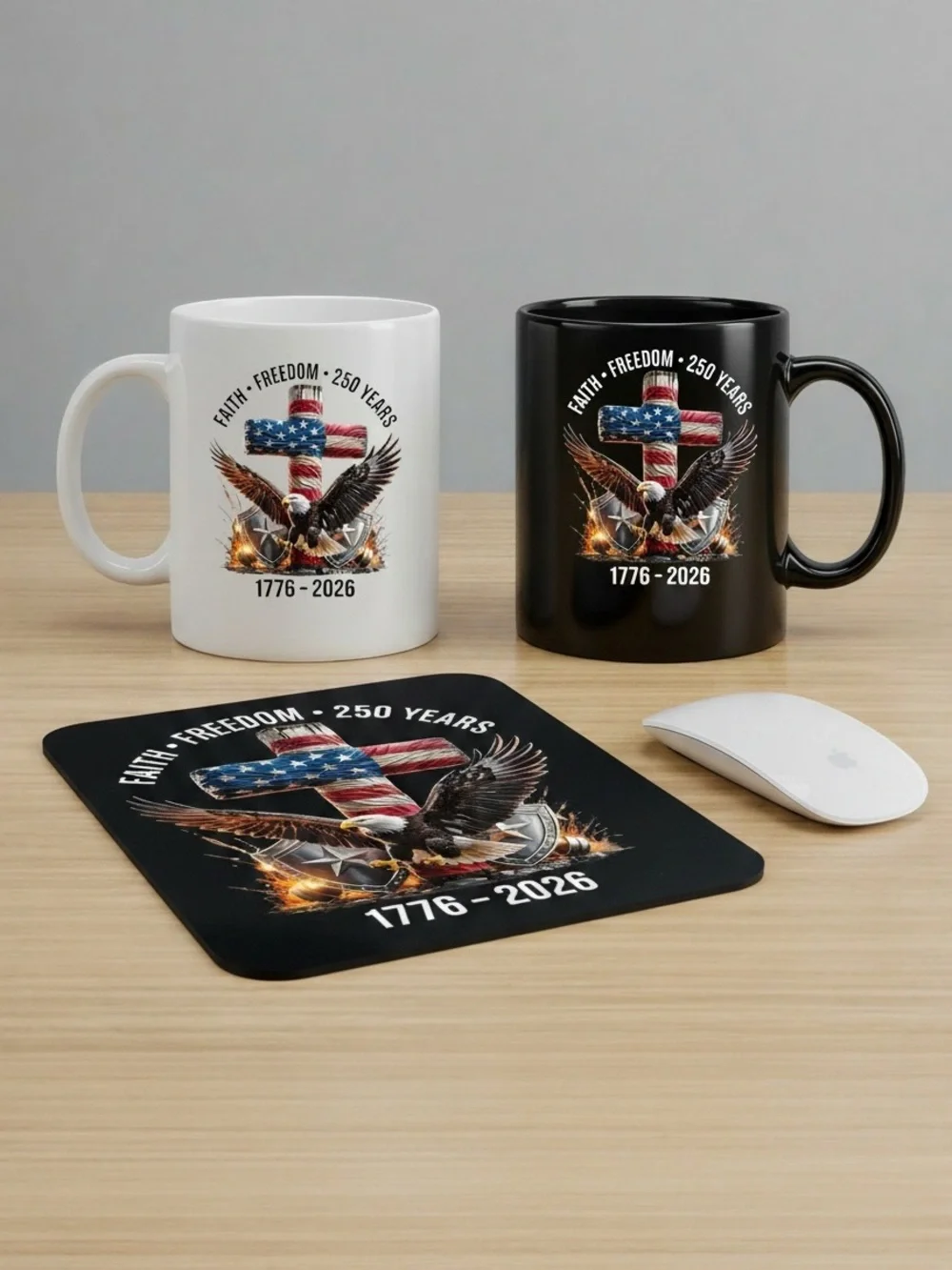 Set of mousepad and mug gift. I have beach, religious, and patriotic designs